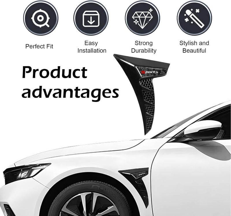 Arwrilt 2 PCS Car Fender Side Vents, TPU Shark Gill Side Air Flow Hole Grille with Sports Logo, Cool Personality Fender Vent Trim Covers, Self-Adhesive Spoiler Exterior Decorations for Cars (Black) - Image 5